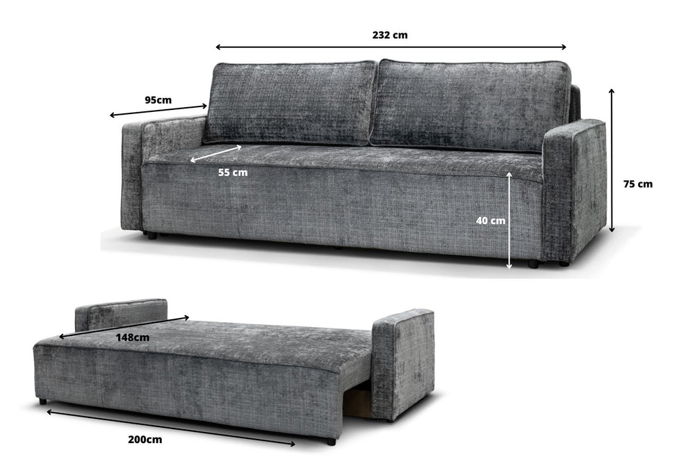 Sofa Bed - Nicole - Marbella Anthracite Grey